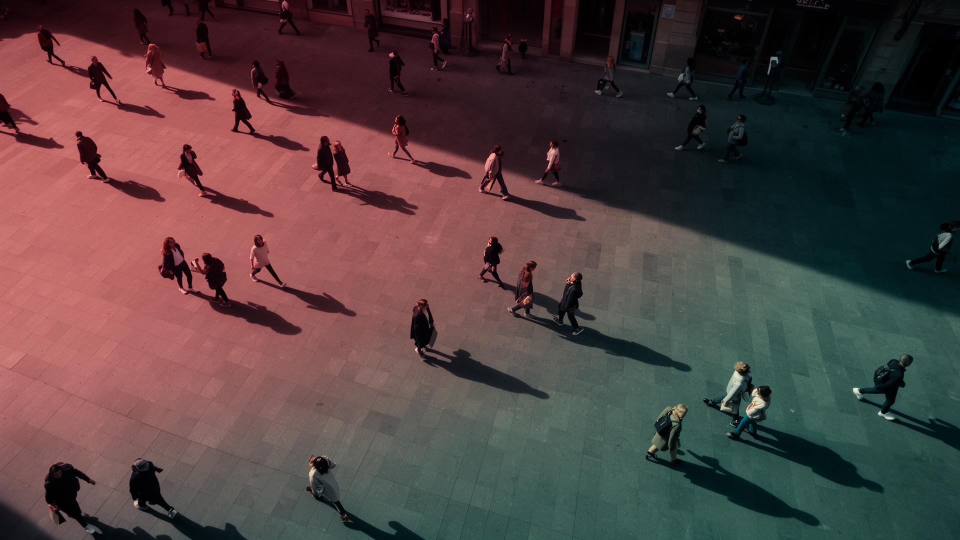 Aerial view of pedestrians